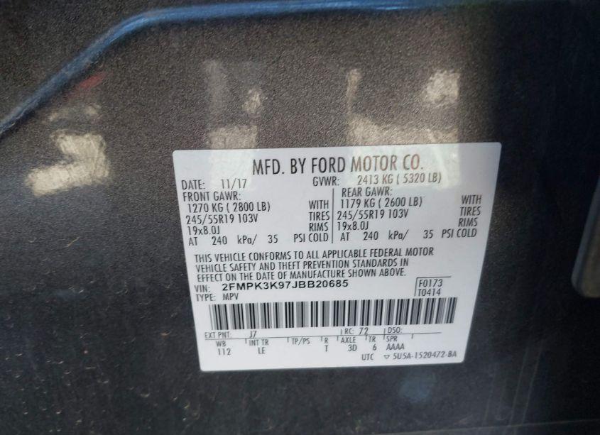 Photo 9 of 2018 Ford Edge TITANIUM (VIN 2FMPK3K97JBB20685)