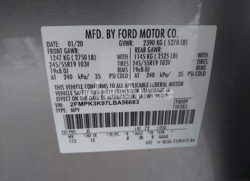 Photo 9 of 2020 Ford Edge TITANIUM (VIN 2FMPK3K97LBA56683)