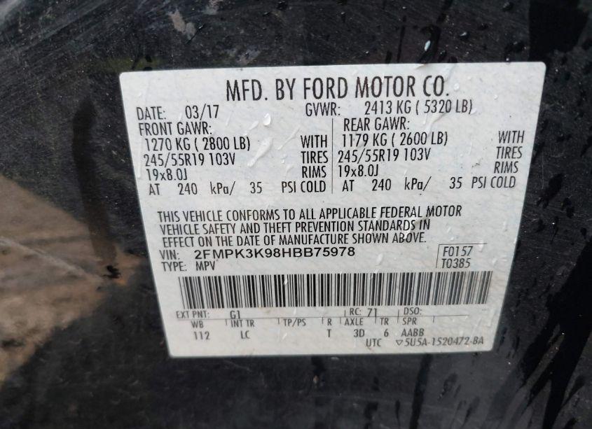 Photo 9 of 2017 Ford Edge TITANIUM (VIN 2FMPK3K98HBB75978)