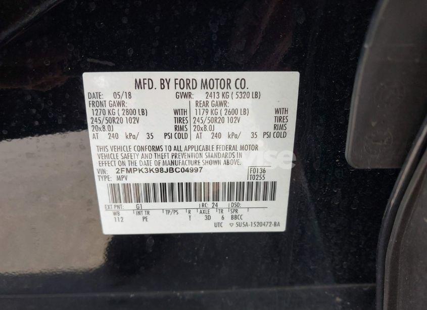 Photo 9 of 2018 Ford Edge TITANIUM (VIN 2FMPK3K98JBC04997)