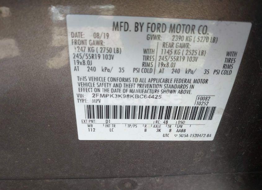 Photo 9 of 2019 Ford Edge TITANIUM (VIN 2FMPK3K98KBC64425)