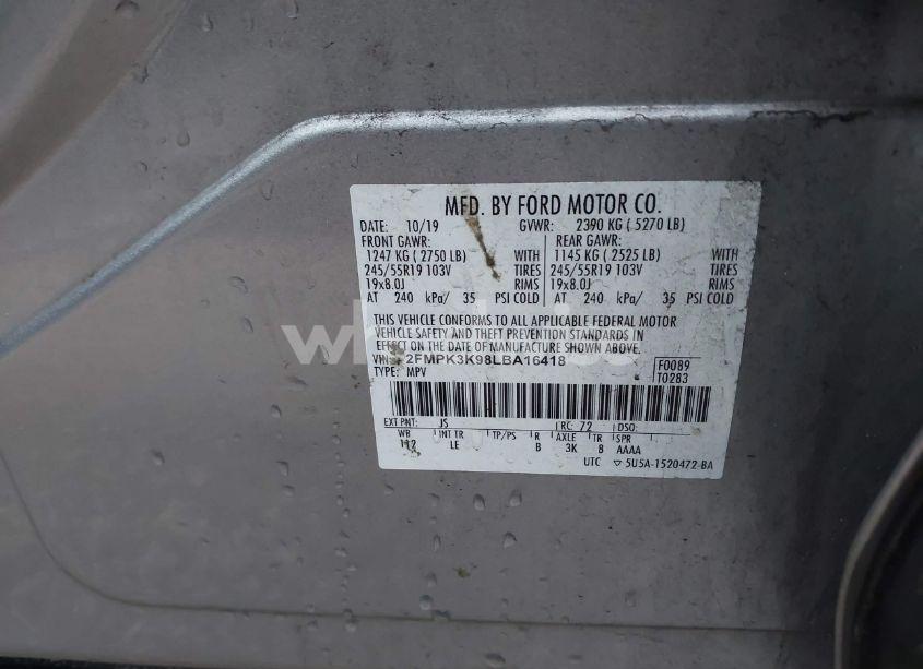 Photo 9 of 2020 Ford Edge TITANIUM (VIN 2FMPK3K98LBA16418)