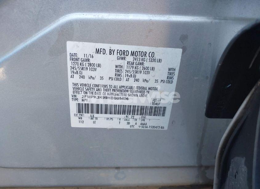 Photo 9 of 2017 Ford Edge TITANIUM (VIN 2FMPK3K99HBB05406)