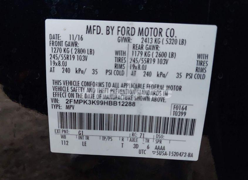 Photo 9 of 2017 Ford Edge TITANIUM (VIN 2FMPK3K99HBB12288)