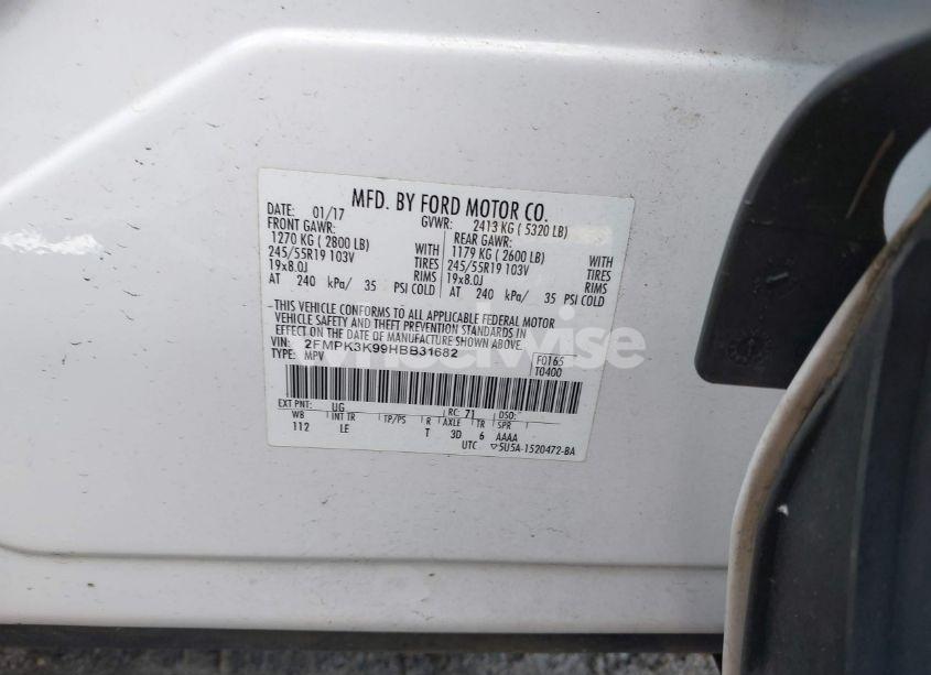 Photo 9 of 2017 Ford Edge TITANIUM (VIN 2FMPK3K99HBB31682)