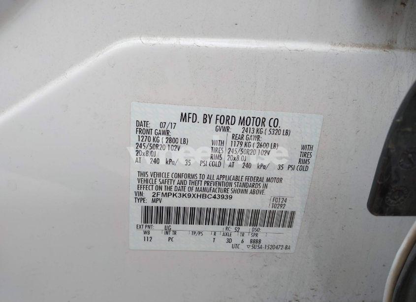 Photo 9 of 2017 Ford Edge TITANIUM (VIN 2FMPK3K9XHBC43939)