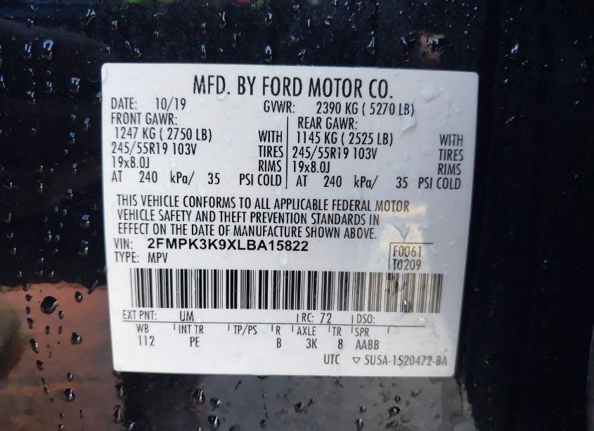 Photo 9 of 2020 Ford Edge TITANIUM (VIN 2FMPK3K9XLBA15822)