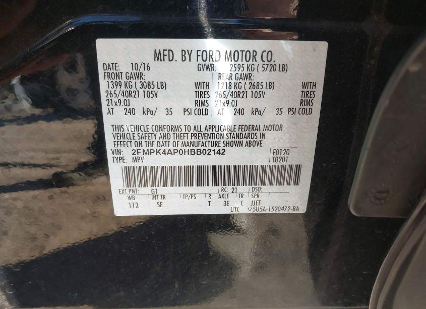 Photo 9 of 2017 Ford Edge SPORT (VIN 2FMPK4AP0HBB02142)