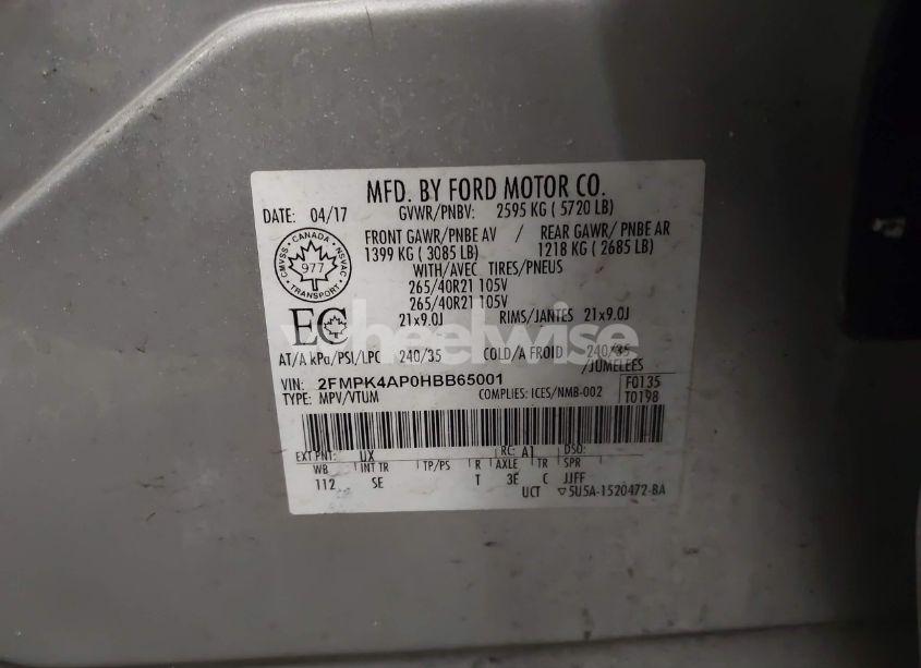 Photo 9 of 2017 Ford Edge SPORT (VIN 2FMPK4AP0HBB65001)