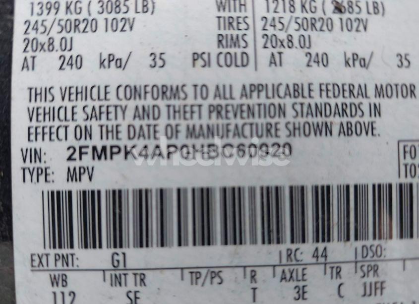 Photo 9 of 2017 Ford Edge SPORT (VIN 2FMPK4AP0HBC60920)