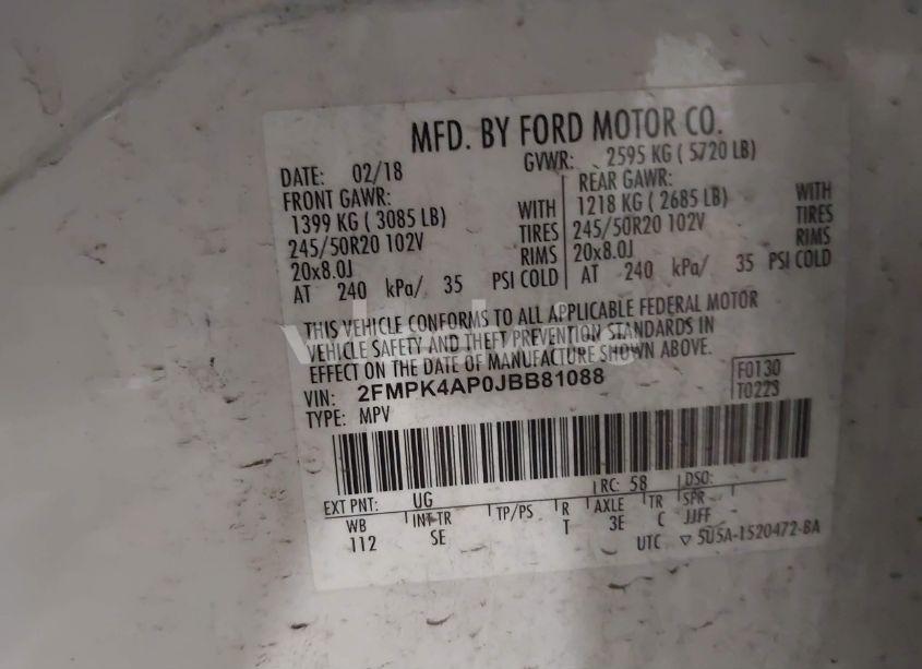 Photo 9 of 2018 Ford Edge SPORT (VIN 2FMPK4AP0JBB81088)