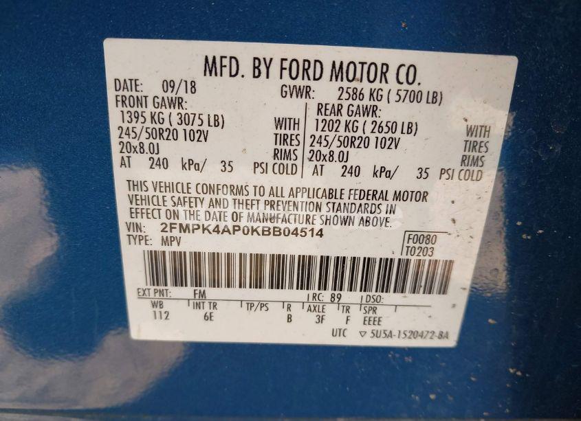 Photo 9 of 2019 Ford Edge ST (VIN 2FMPK4AP0KBB04514)