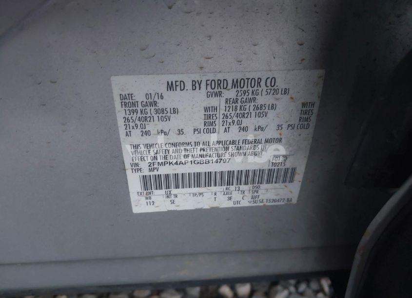 Photo 9 of 2016 Ford Edge SPORT (VIN 2FMPK4AP1GBB14797)