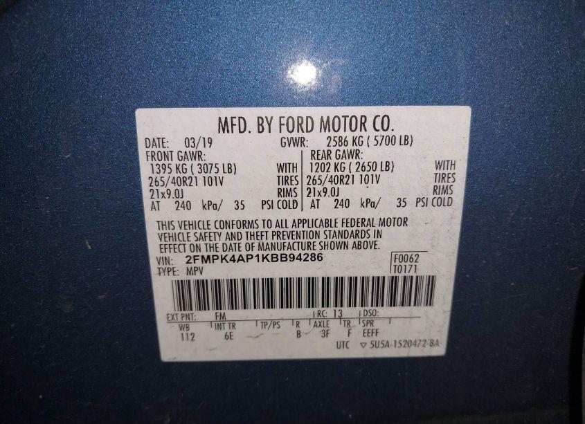 Photo 9 of 2019 Ford Edge ST (VIN 2FMPK4AP1KBB94286)