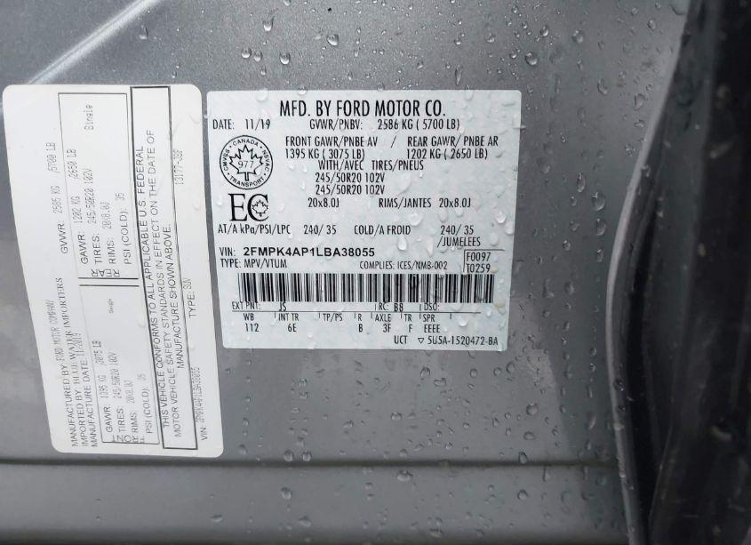 Photo 9 of 2020 Ford Edge ST (VIN 2FMPK4AP1LBA38055)