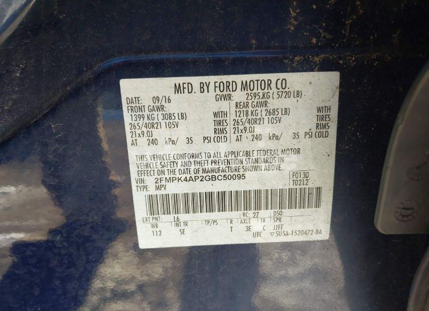 Photo 9 of 2016 Ford Edge SPORT (VIN 2FMPK4AP2GBC50095)