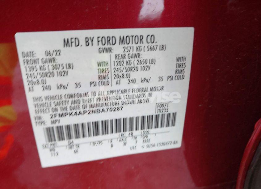 Photo 9 of 2022 Ford Edge ST (VIN 2FMPK4AP2NBA70287)