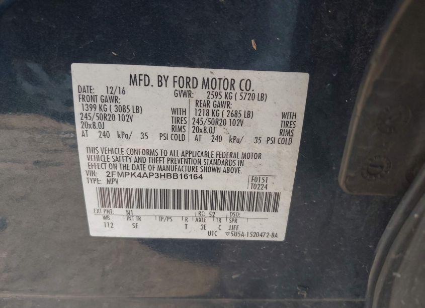 Photo 9 of 2017 Ford Edge SPORT (VIN 2FMPK4AP3HBB16164)