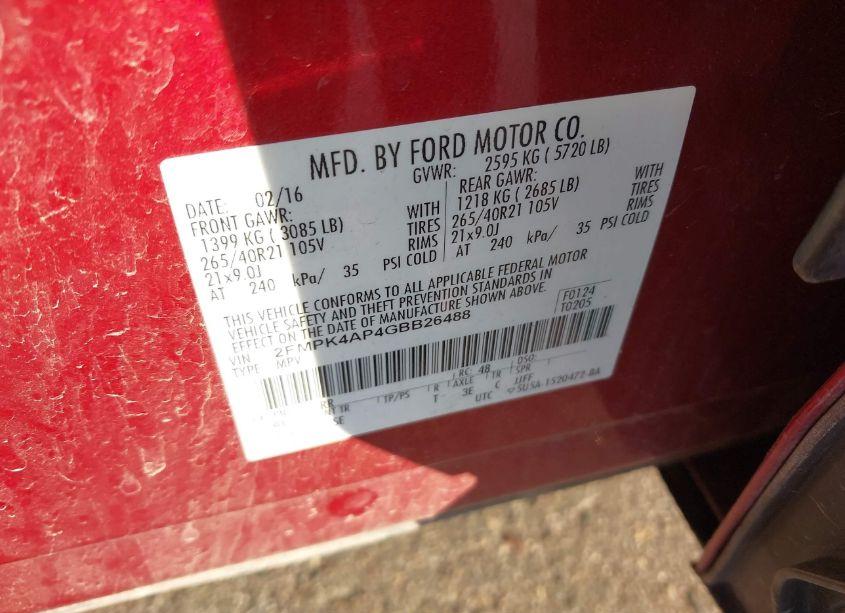 Photo 9 of 2016 Ford Edge SPORT (VIN 2FMPK4AP4GBB26488)