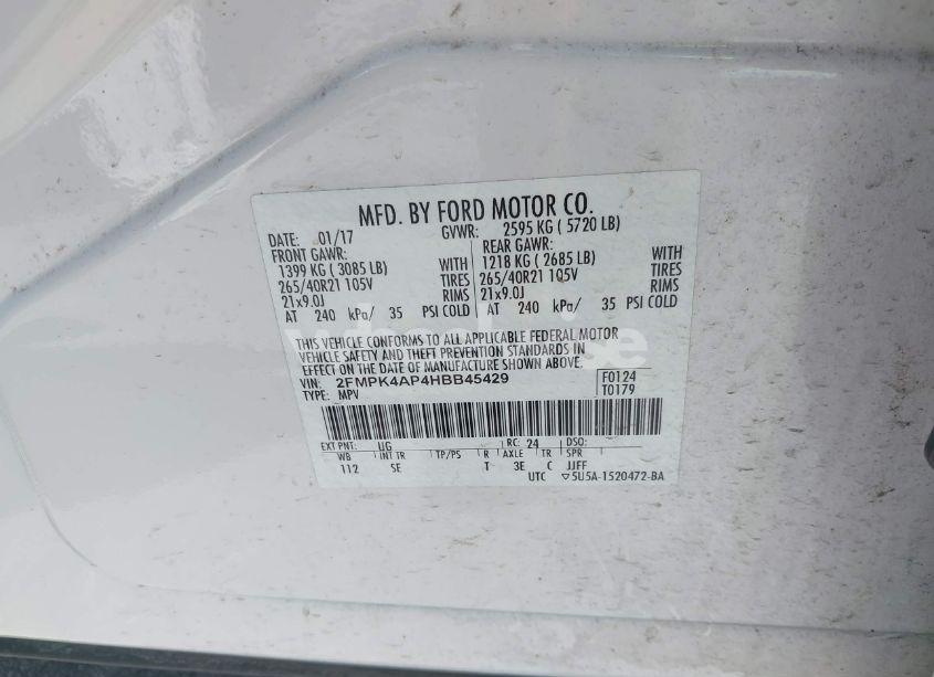 Photo 9 of 2017 Ford Edge SPORT (VIN 2FMPK4AP4HBB45429)