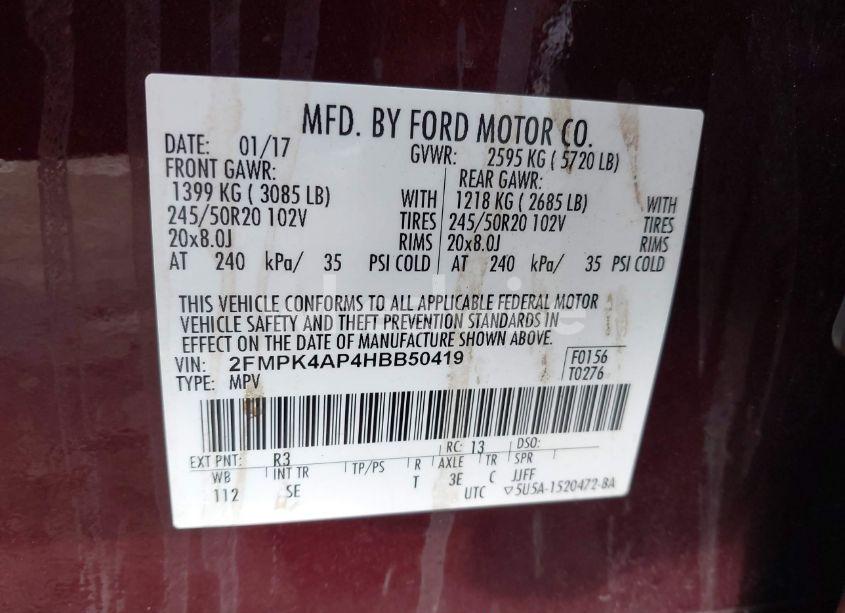 Photo 9 of 2017 Ford Edge SPORT (VIN 2FMPK4AP4HBB50419)