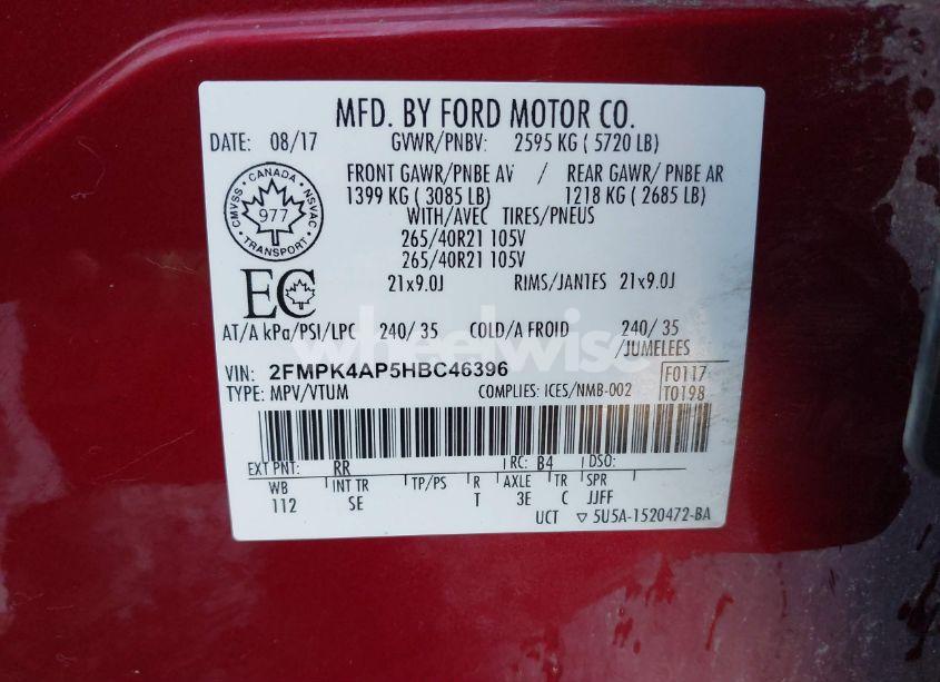 Photo 9 of 2017 Ford Edge SPORT (VIN 2FMPK4AP5HBC46396)