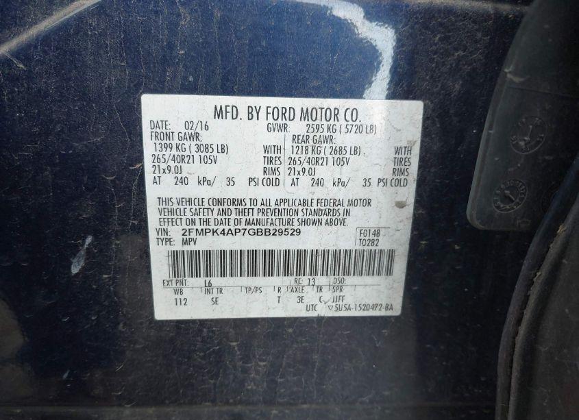 Photo 9 of 2016 Ford Edge SPORT (VIN 2FMPK4AP7GBB29529)