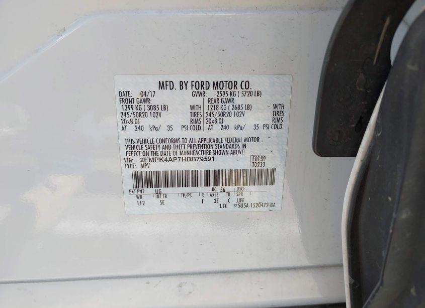 Photo 9 of 2017 Ford Edge SPORT (VIN 2FMPK4AP7HBB79591)