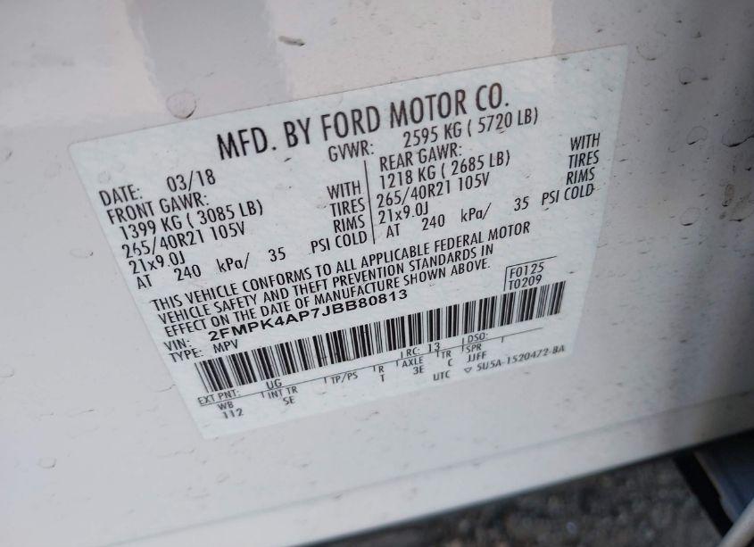 Photo 9 of 2018 Ford Edge SPORT (VIN 2FMPK4AP7JBB80813)