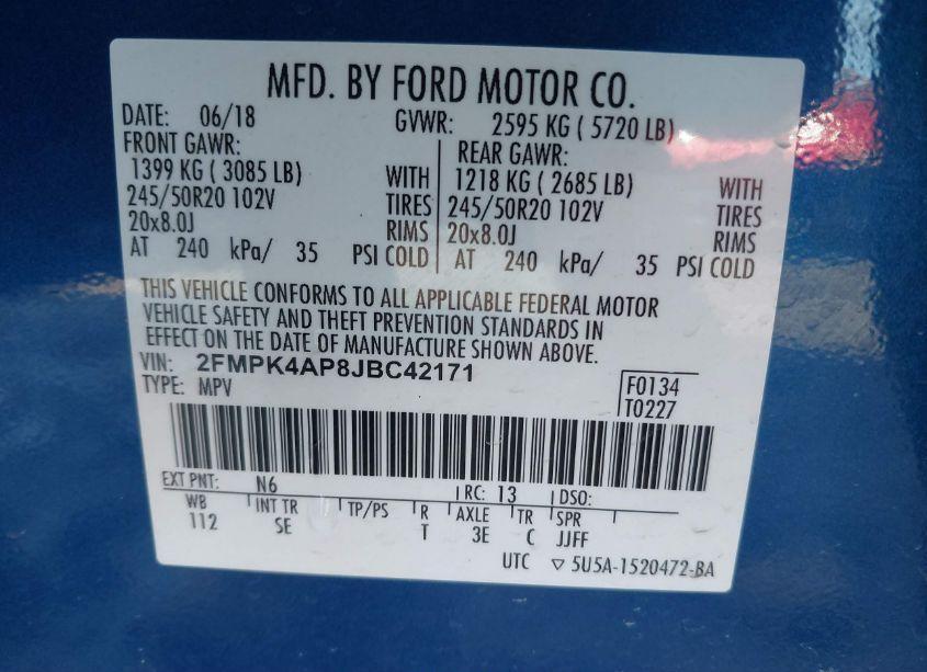 Photo 9 of 2018 Ford Edge SPORT (VIN 2FMPK4AP8JBC42171)