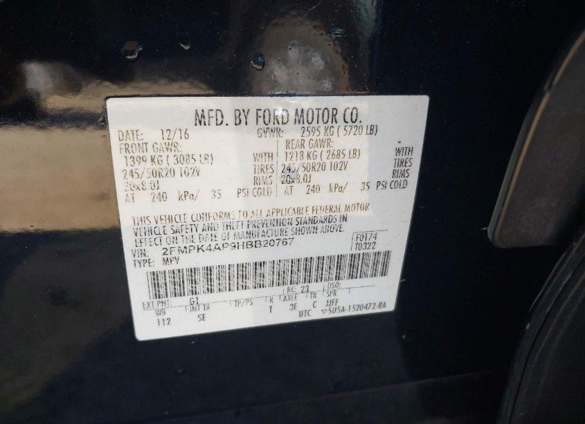 Photo 9 of 2017 Ford Edge SPORT (VIN 2FMPK4AP9HBB20767)