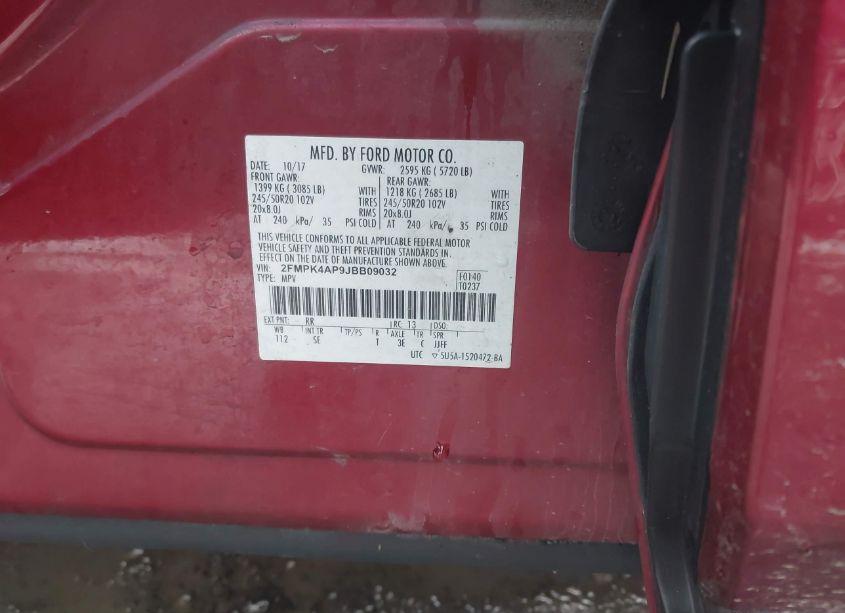 Photo 9 of 2018 Ford Edge SPORT (VIN 2FMPK4AP9JBB09032)