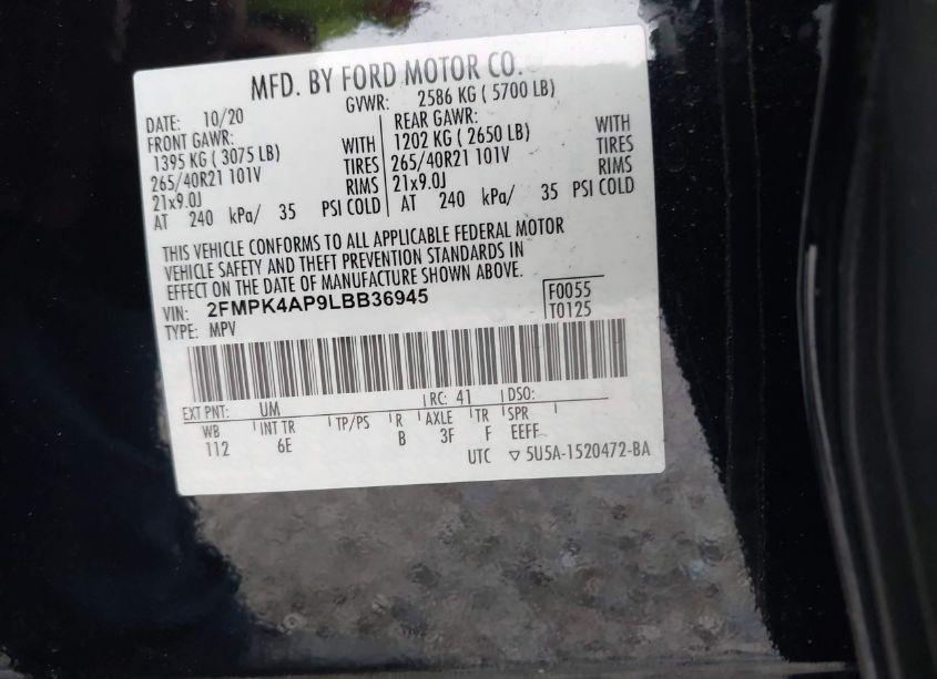 Photo 9 of 2020 Ford Edge ST (VIN 2FMPK4AP9LBB36945)