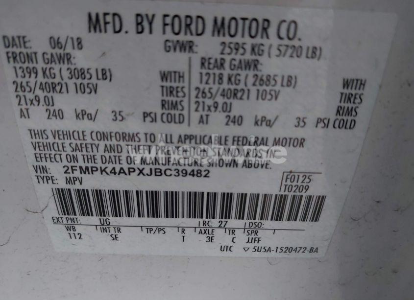 Photo 9 of 2018 Ford Edge SPORT (VIN 2FMPK4APXJBC39482)