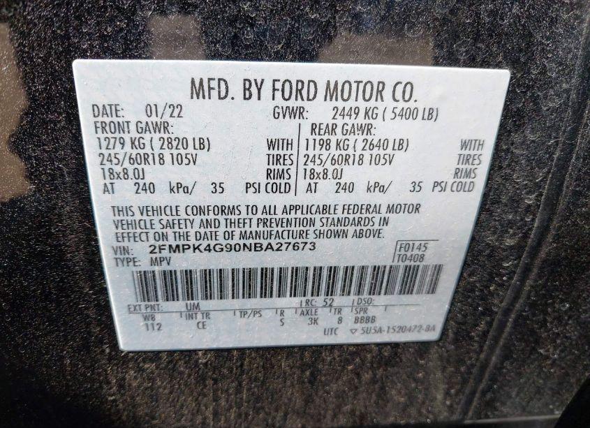 Photo 9 of 2022 Ford Edge SE (VIN 2FMPK4G90NBA27673)