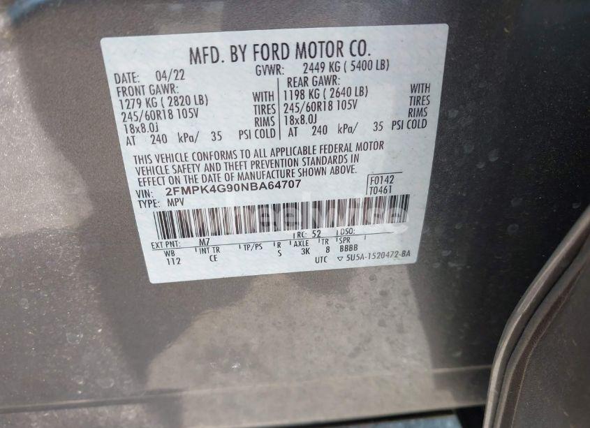 Photo 9 of 2022 Ford Edge SE (VIN 2FMPK4G90NBA64707)