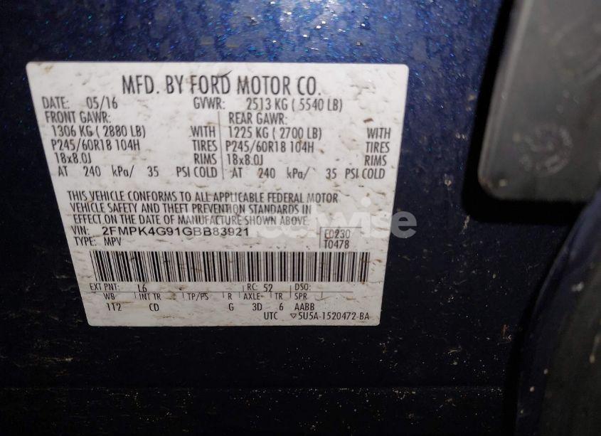 Photo 9 of 2016 Ford Edge SE (VIN 2FMPK4G91GBB83921)