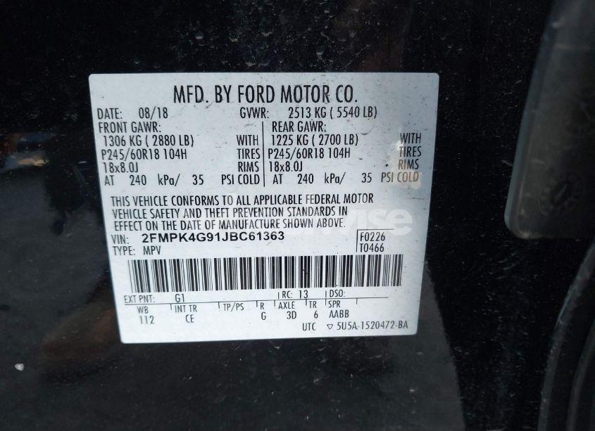 Photo 9 of 2018 Ford Edge SE (VIN 2FMPK4G91JBC61363)