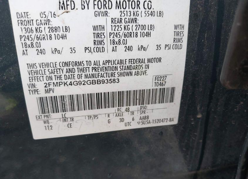 Photo 9 of 2016 Ford Edge SE (VIN 2FMPK4G92GBB93583)