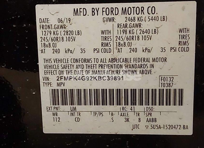 Photo 9 of 2019 Ford Edge SE (VIN 2FMPK4G92KBC39891)