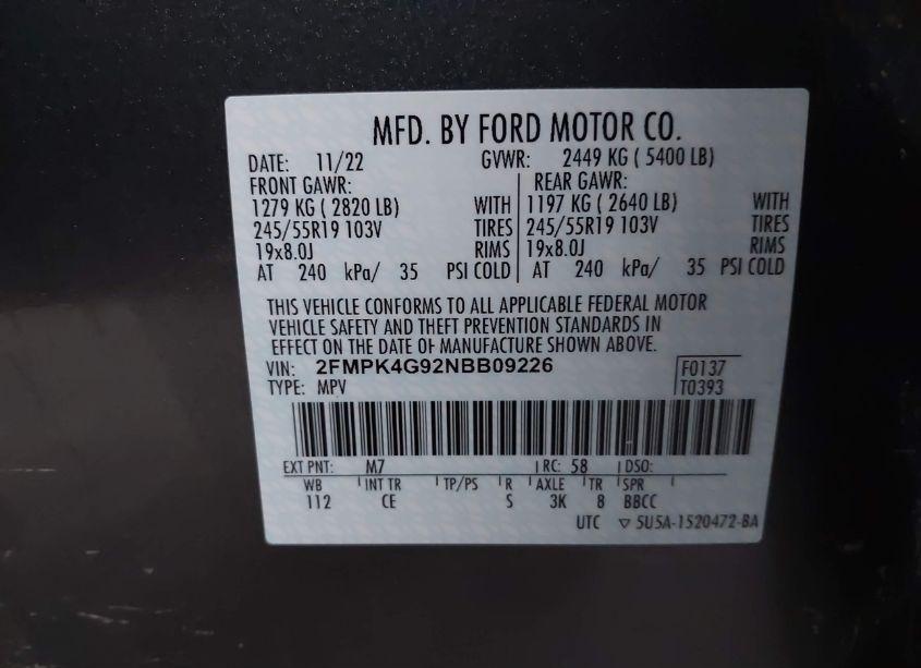 Photo 9 of 2022 Ford Edge SE (VIN 2FMPK4G92NBB09226)