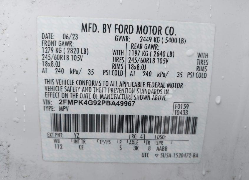 Photo 9 of 2023 Ford Edge SE (VIN 2FMPK4G92PBA49967)