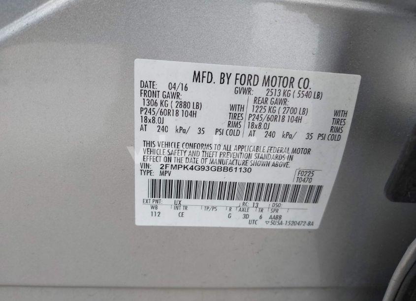 Photo 9 of 2016 Ford Edge SE (VIN 2FMPK4G93GBB61130)