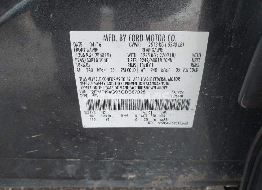 Photo 9 of 2016 Ford Edge SE (VIN 2FMPK4G93GBB67025)