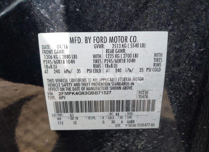 Photo 9 of 2016 Ford Edge SE (VIN 2FMPK4G93GBB71527)