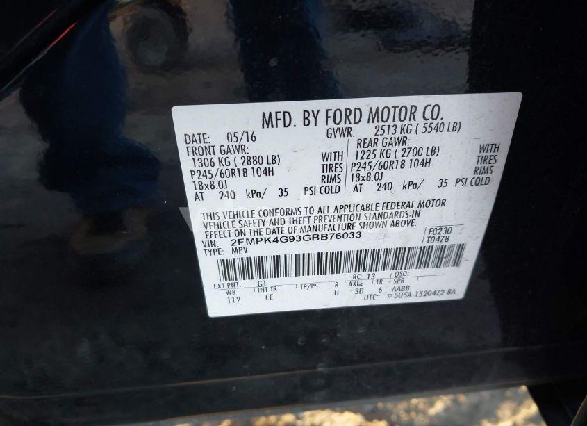 Photo 9 of 2016 Ford Edge SE (VIN 2FMPK4G93GBB76033)