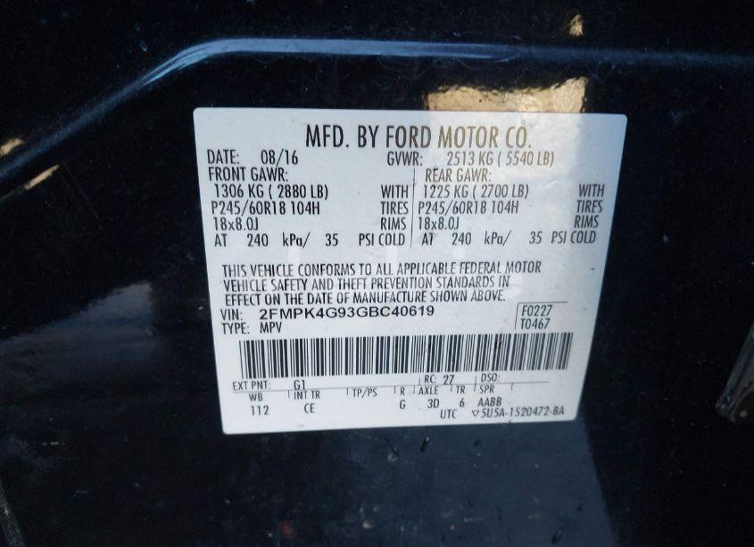 Photo 9 of 2016 Ford Edge SE (VIN 2FMPK4G93GBC40619)