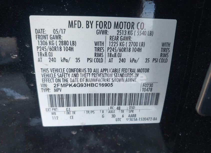 Photo 9 of 2017 Ford Edge SE (VIN 2FMPK4G93HBC16905)