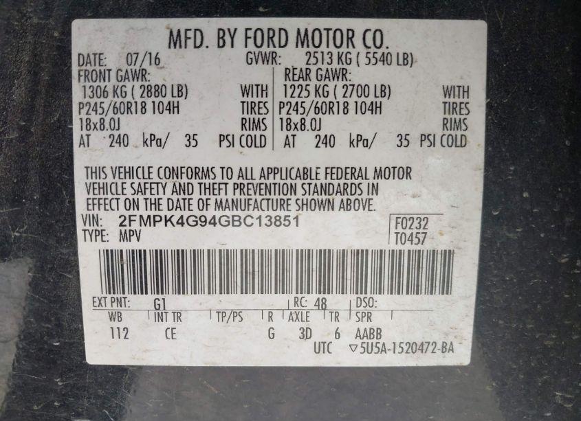 Photo 9 of 2016 Ford Edge SE (VIN 2FMPK4G94GBC13851)