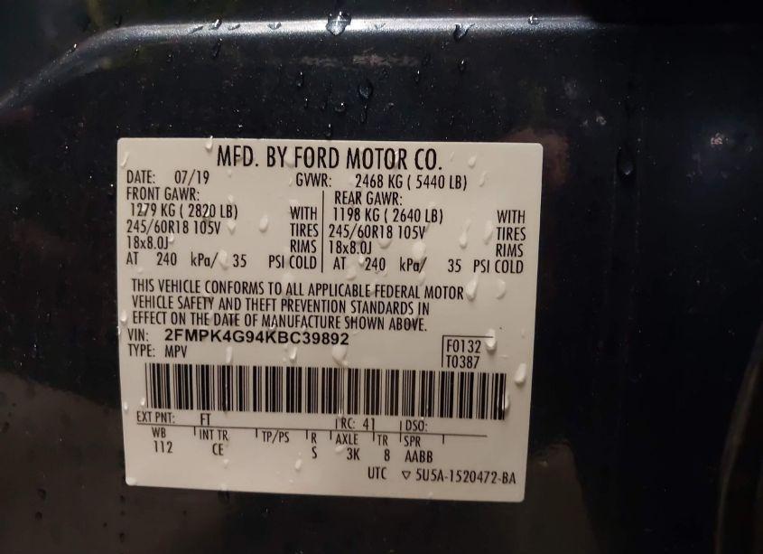 Photo 9 of 2019 Ford Edge SE (VIN 2FMPK4G94KBC39892)